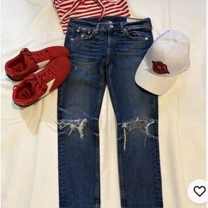 Rag & Bone Distressed Dark Blue Ankle Jeans  Cropped Size 28 W Bonus Hat